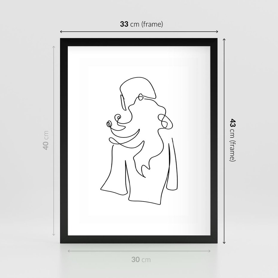 Plakat w ramie 30x40 - Zaklęte Linie - szkic kobiety, jedną linia - rama czarna