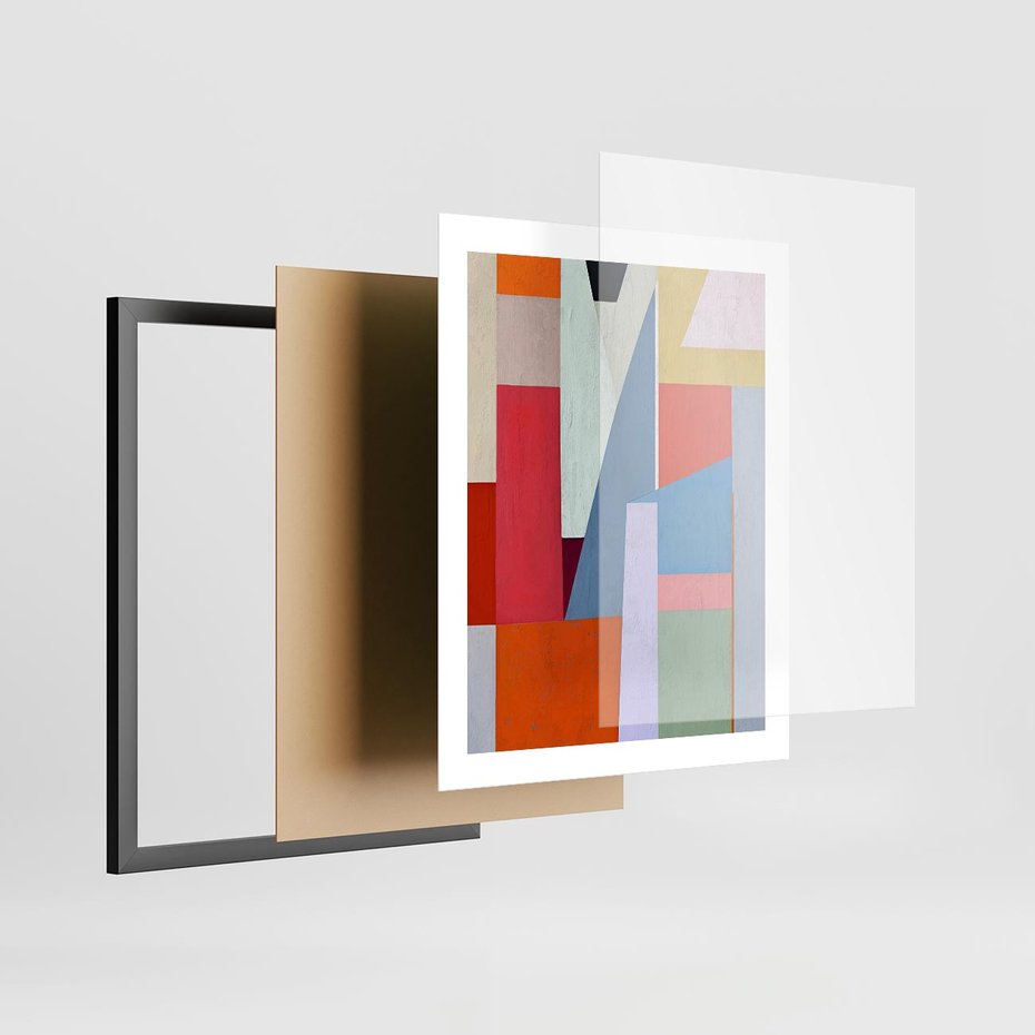 Plakat w ramie 40x50 - Migotliwe Nastroje Kształtów - różne geometryczne formy, olejny obraz - rama czarna