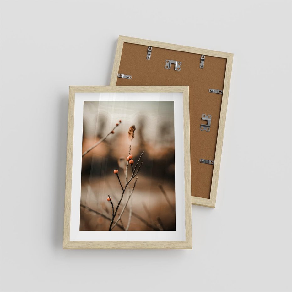 Plakat w ramie 30x40 - Jarzębina w Pejzażu - jesień, gałązka - rama drewno