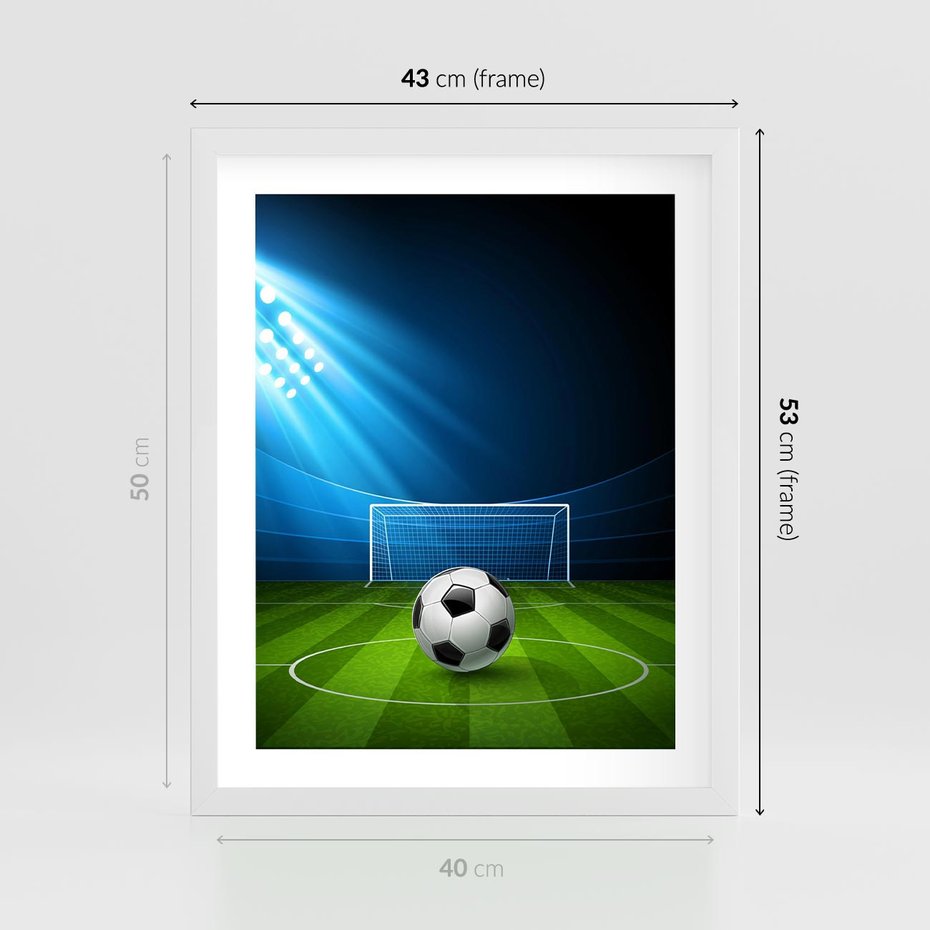 Plakat w ramie 40x50 - Piłkarska ekscytacja w momencie gola - piłka, nożna - rama biała