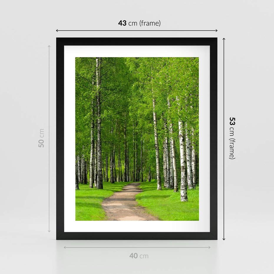 Plakat w ramie 40x50 - Spacer Ścieżką w Urokliwym Lesie - las, ścieżka - rama czarna