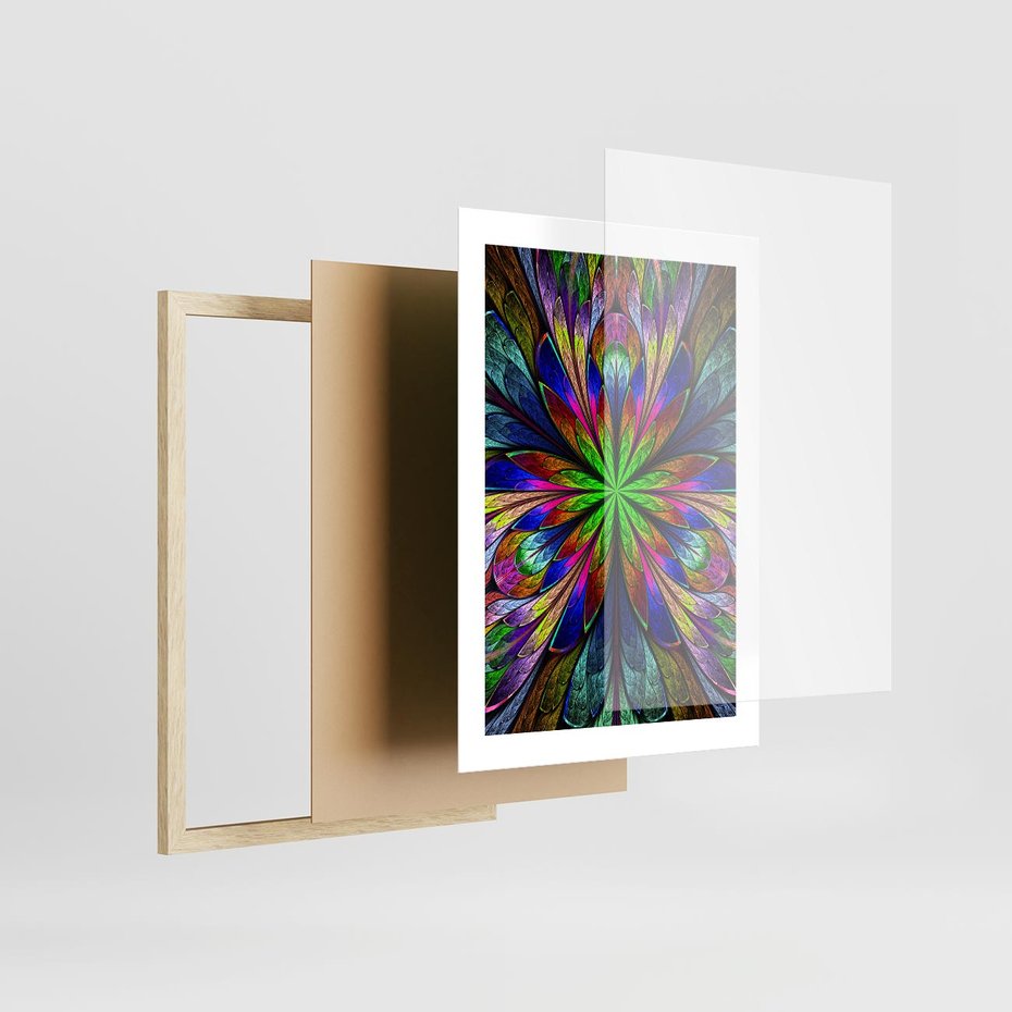 Plakat w ramie 30x40 - Witrażowa magia na płótnie - witraż, sztuka - rama drewno