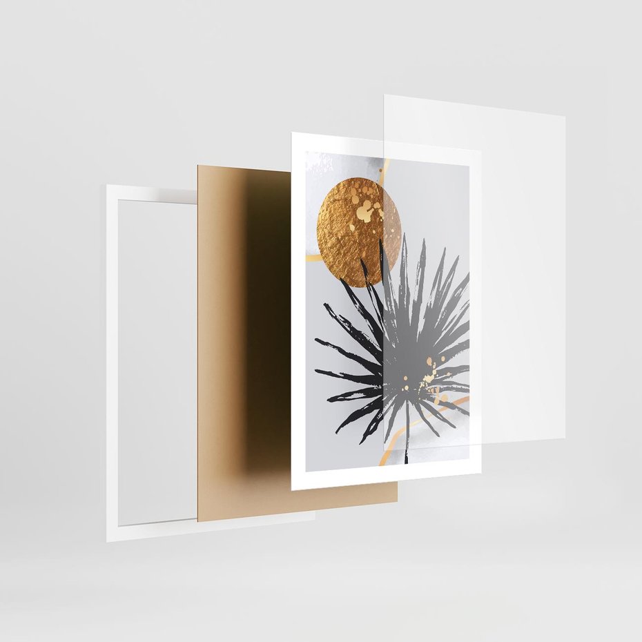 Plakat w ramie 50x70 - Sztuka Palmy - palma, czarna grafika - rama biała