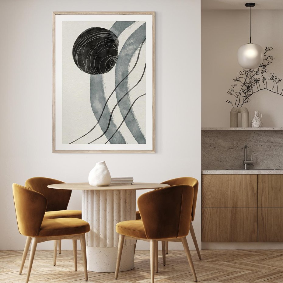 Plakat w ramie 30x40 - Abstrakcyjne Kształty w Szarościach - abstrakcja, akwarelowe plamy - rama drewno