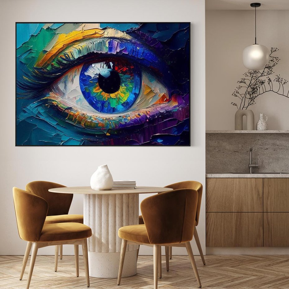 Obraz w ramie 100x70 - Mistyka Tęczowego Oka - oko, obraz olejny - rama czarna