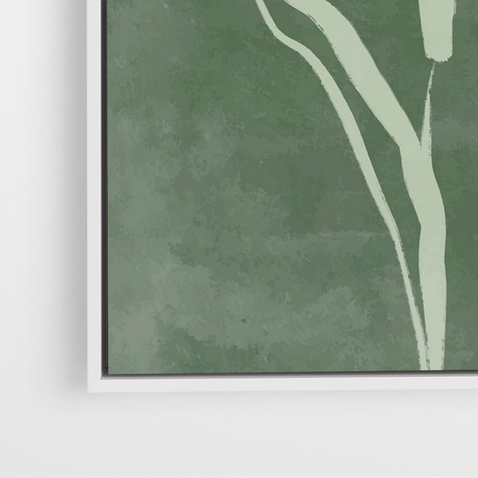 Obraz w ramie 80x120 - Zielony Oddech - zielona abstrakcja, zgaszona zieleń - rama biała