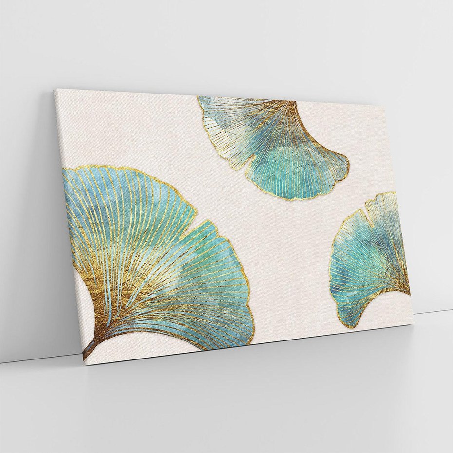 Obraz na płótnie 100x70 - Złota Melodia Liści - złote, turkusowe liście miłorzębu