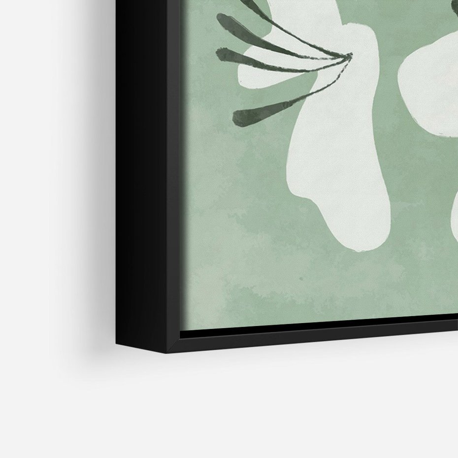 Obraz w ramie 50x70 - Rozkwitające Ukojenie - zgaszona zieleń, kwiaty - rama czarna