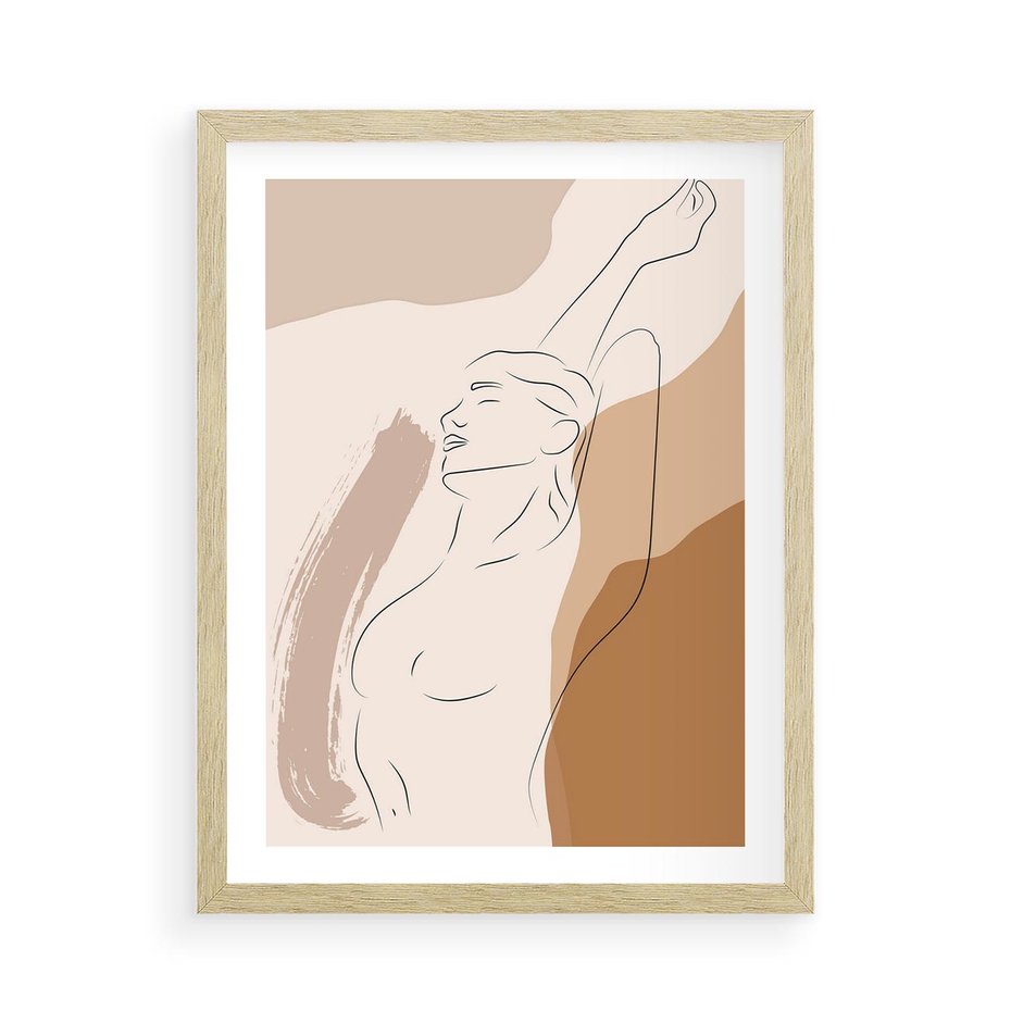 Plakat w ramie 50x70 - Sztuka Nagiej Formy - szkic nagiej kobiety, kolory beżowe - rama drewno