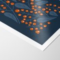 Plakat bez ramy 21x30 - Symfonia liści i owoców - granatowe tło, pomarańczowe owoce jarzębiny