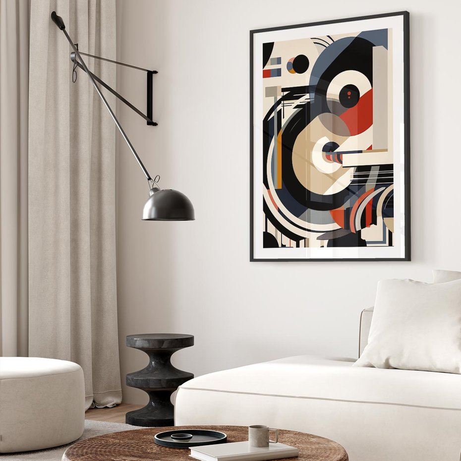 Plakat w ramie 40x50 - Wibracje Marzeń - abstrakcyjny obraz, geometryczne koła - rama czarna