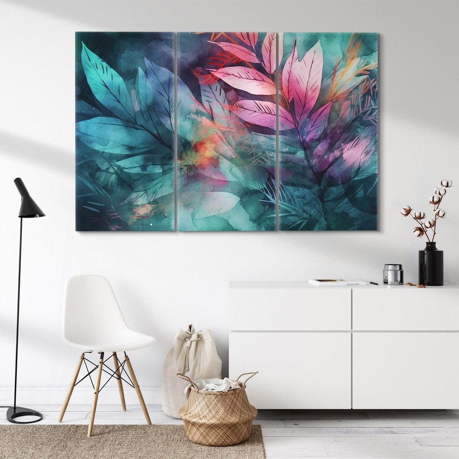 Obraz na płótnie 120x80 - Subtelne Zielone - pastelowe zielone liście, róż