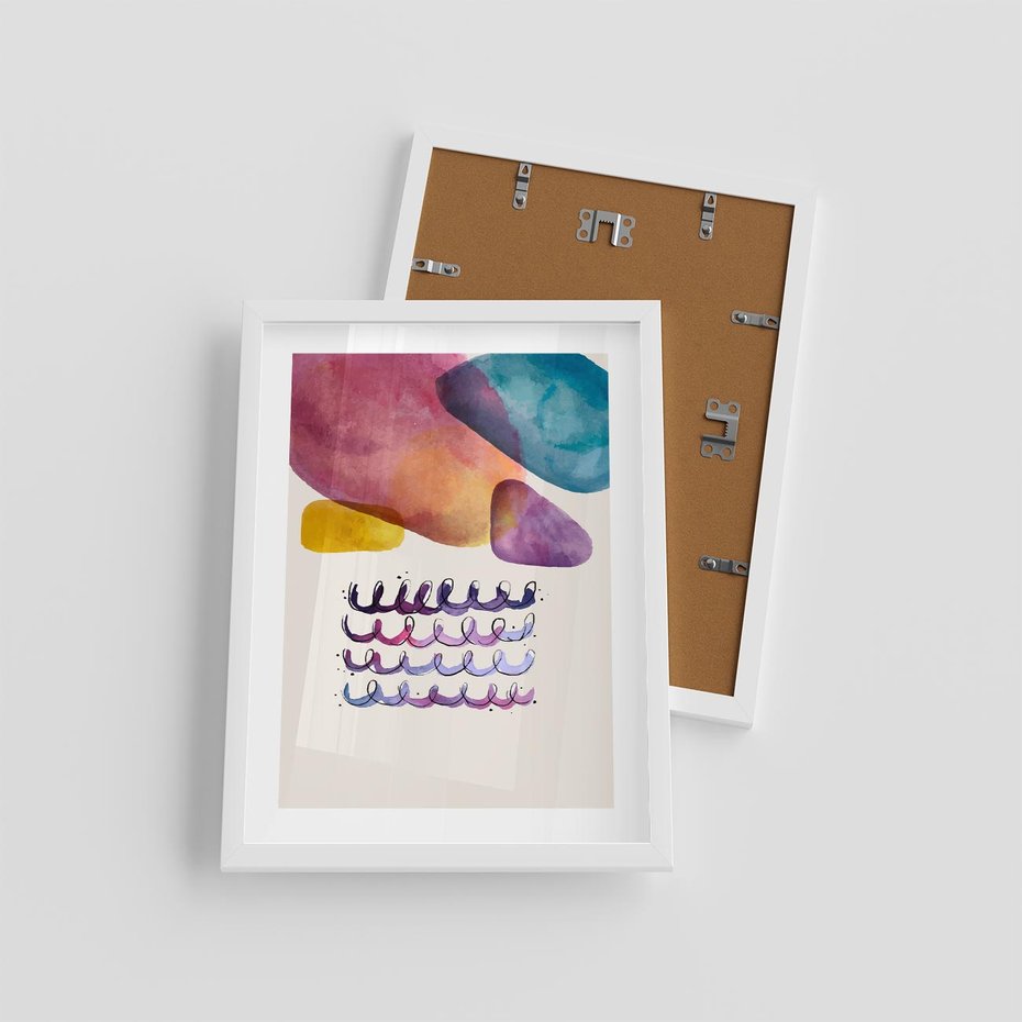 Plakat w ramie 30x40 - Impresje Akwarelowej Przestrzeni - kolorowe pastelowe plamy, rozmyte żywe kolory - rama biała