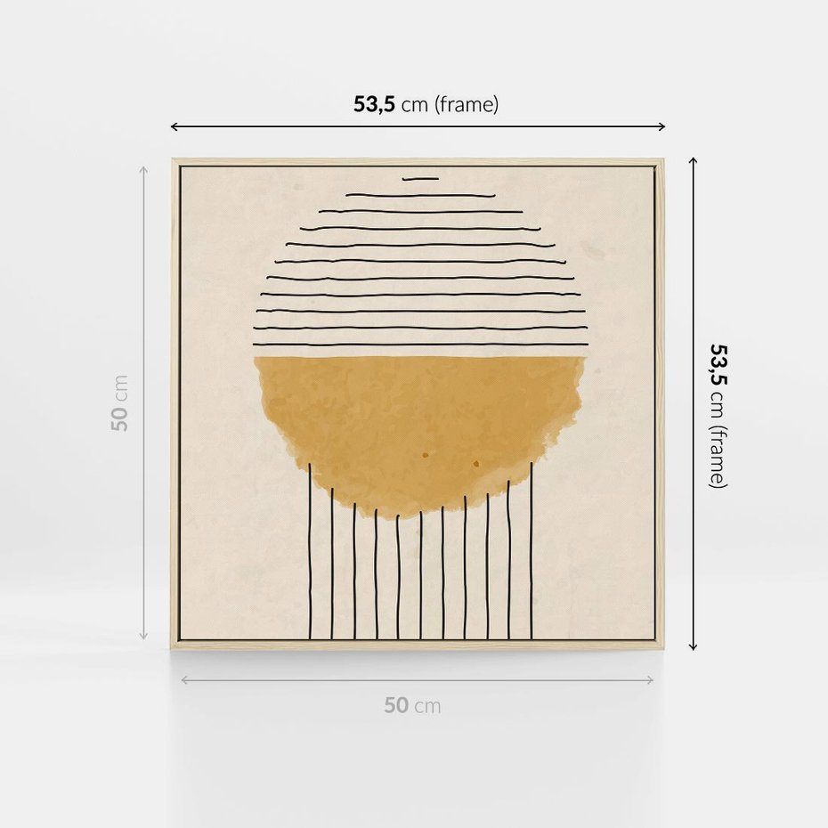 Obraz w ramie 50x50 - Podróżne Kreski - akwarelowa plama, geometryczne szkicowane kształty - rama drewno