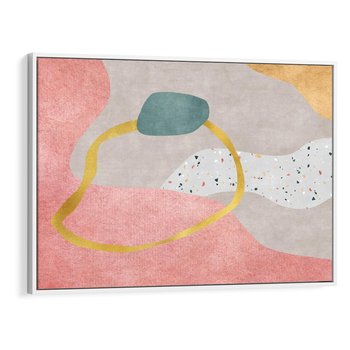 Obraz w ramie 70x50 - Ekspresja w ruchu pędzla - abstrakcja, połączenie kształtów - rama biała