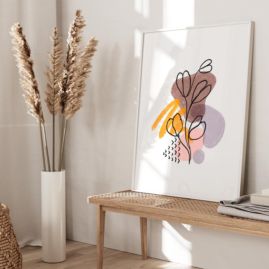 Plakat bez ramy 21x30 - Bezgraniczne Widzenia - abstrakcyjna sztuka, liść gałązka