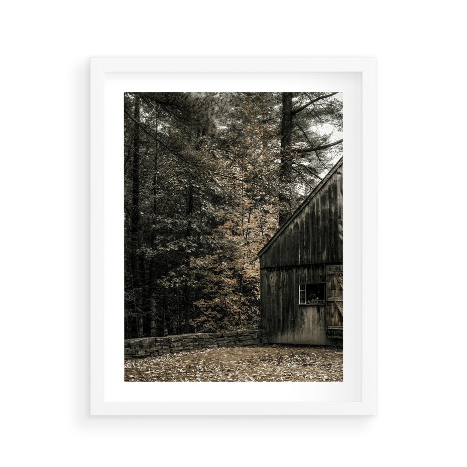 Plakat w ramie 40x50 - Dom w Lesie - chatka w lesie, górski domek - rama biała