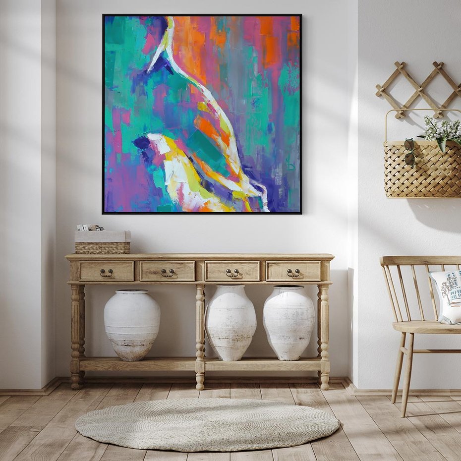 Obraz w ramie 50x50 - Olejne Wibrujące Emocje - abstrakcyjny obraz, różne kolorowe maźnięcia pędzla - rama czarna