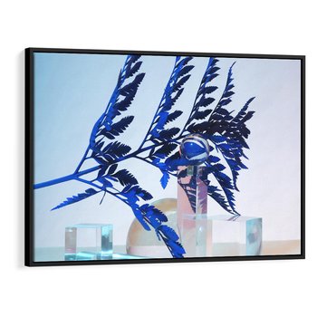 Obraz w ramie 100x70 - Intensywny Kolor Natury - liście, kobalt - rama czarna