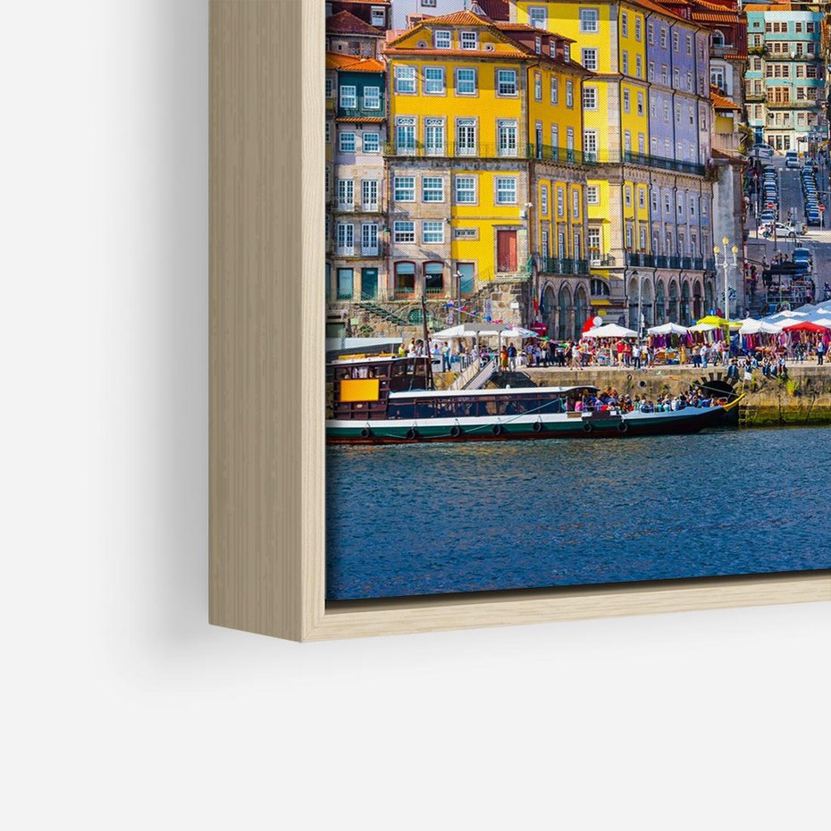 Obraz w ramie 50x50 - Kolorowa Przystań - nadmorskie miasto, kolorowe budynki - rama drewno