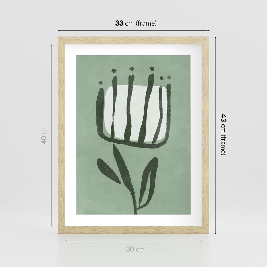 Plakat w ramie 30x40 - Objęcia Zieleni - zielona abstrakcja, zgaszona zieleń - rama drewno