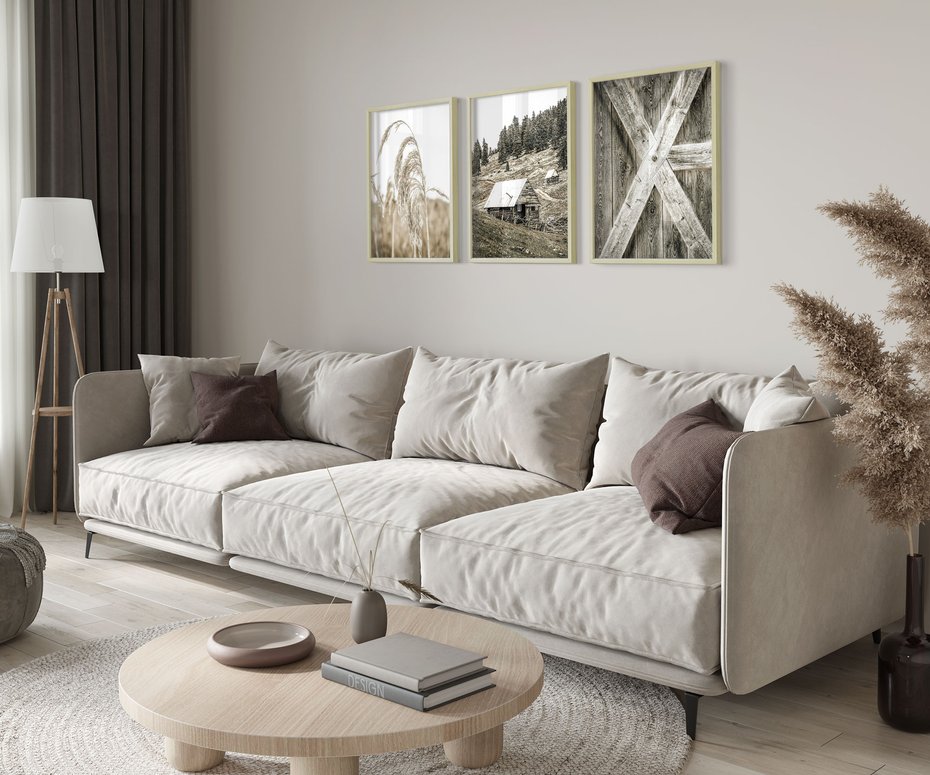 Zestaw obrazy w ramie 50x70 galeria - Chata, szopa, w, górach - rama drewno