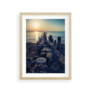 Plakat w ramie 30x40 - Zachód Słońca nad Morzem - morze, zachód - rama drewno