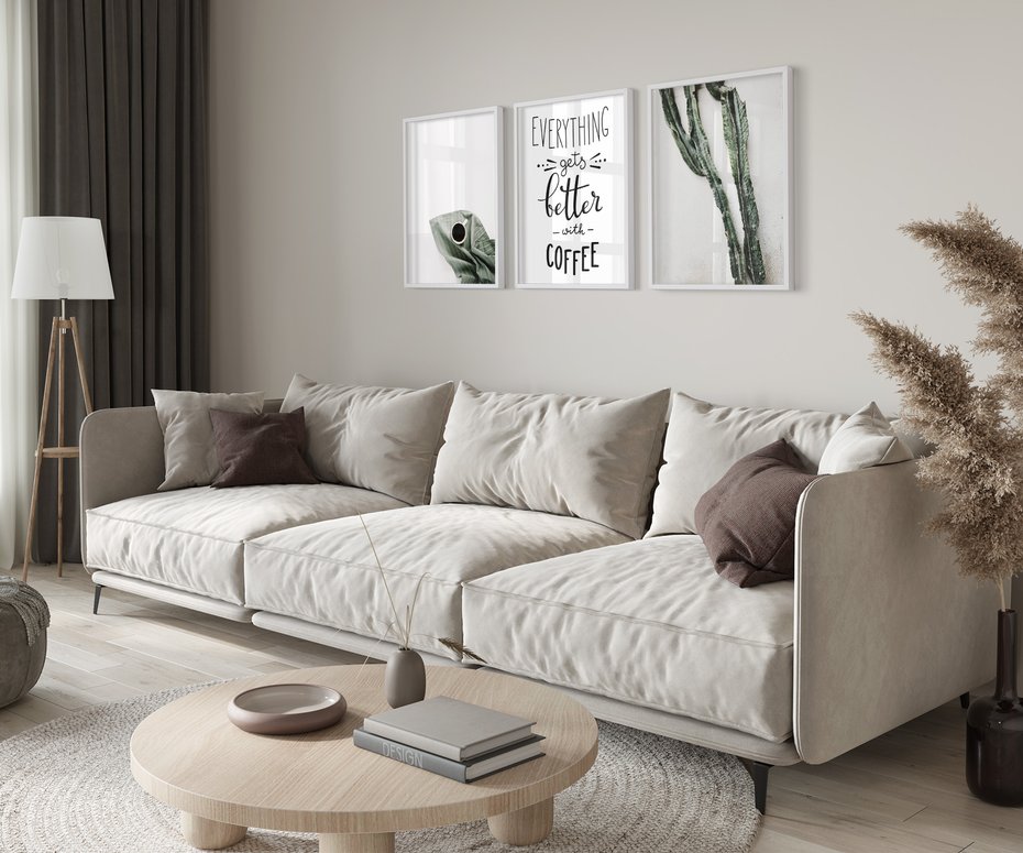 Zestaw obrazy w ramie 30x40 galeria - Kawa, typografia, do, kuchni - rama biała