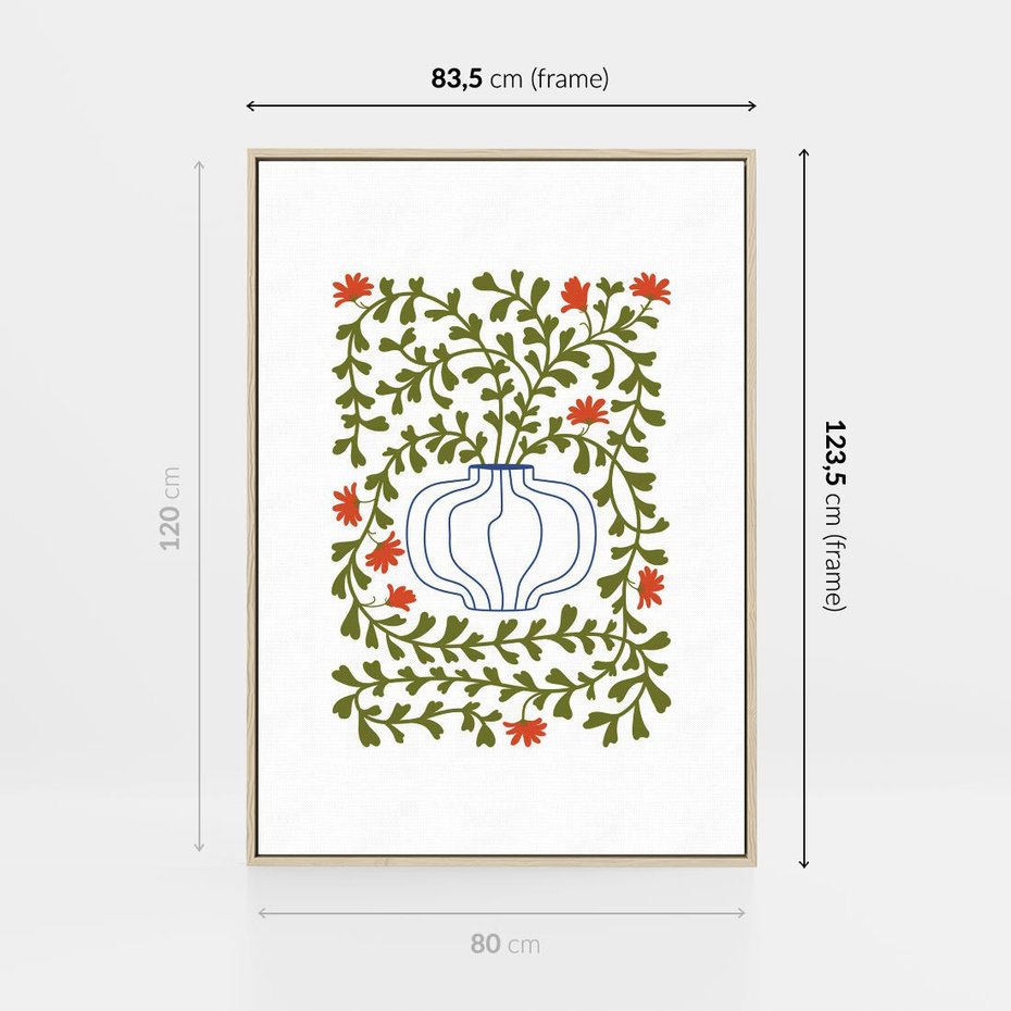 Obraz w ramie 80x120 - Wewnętrzne Fale - kwiaty w wazonie, minimalizm - rama drewno