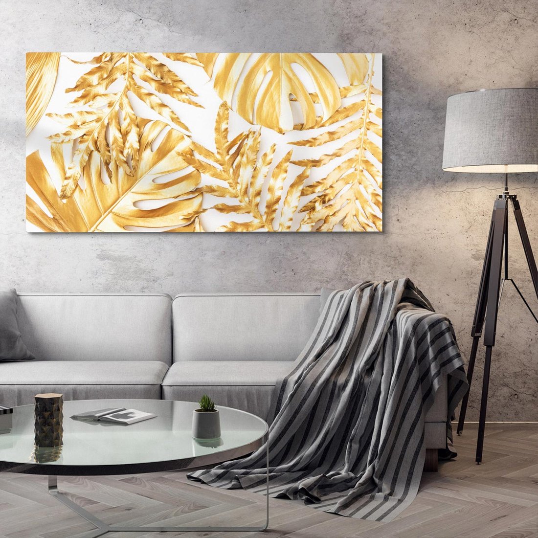 Obraz na płótnie 140x70 - Monstera Złote Liście - monstera, złote