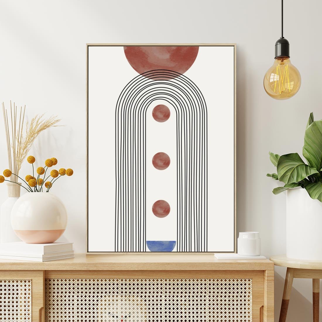Obraz w ramie 80x120 - Symfonia Kształtów - nowoczesny plakat, styl midcentury - rama drewno