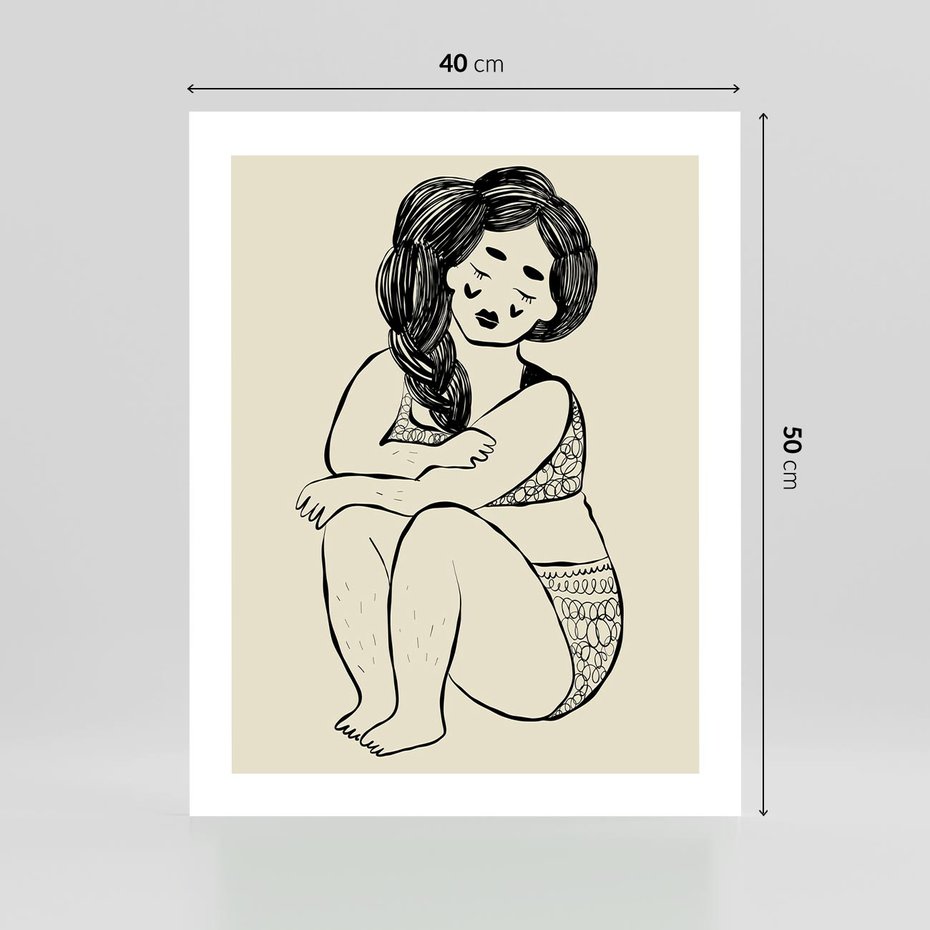 Plakat bez ramy 40x50 - Migotliwe Refleksje - nowoczesny minimalistyczny rysunek, dziewczyna w bieliźnie