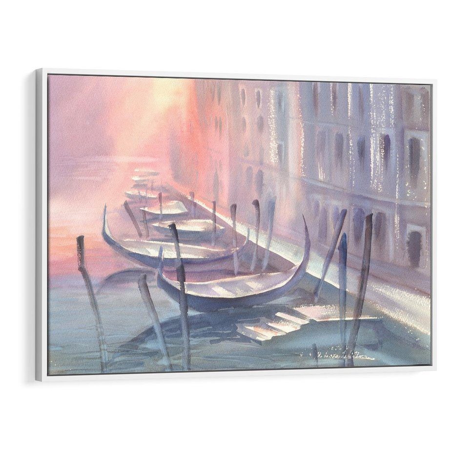 Obraz w ramie 100x70 - Romantyczne Zachody - akwarelowy rysunek, stonowane pastelowe kolory - rama biała