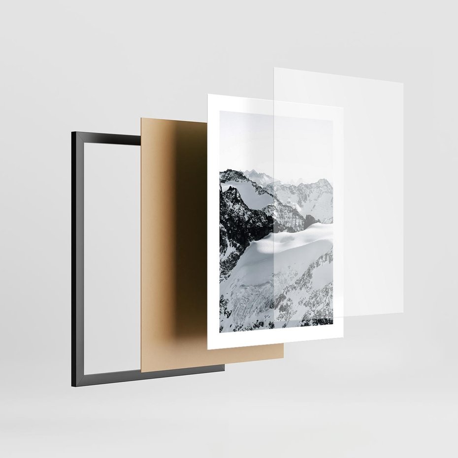 Plakat w ramie 30x40 - Biały Zimowy Pejzaż - góry w zimie, ośnieżone wysokie szczyty - rama czarna