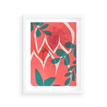 Plakat w ramie 50x70 - Migotliwe Kształty Plam - nowoczesny plakat, abstrakcyjne kwiaty - rama biała