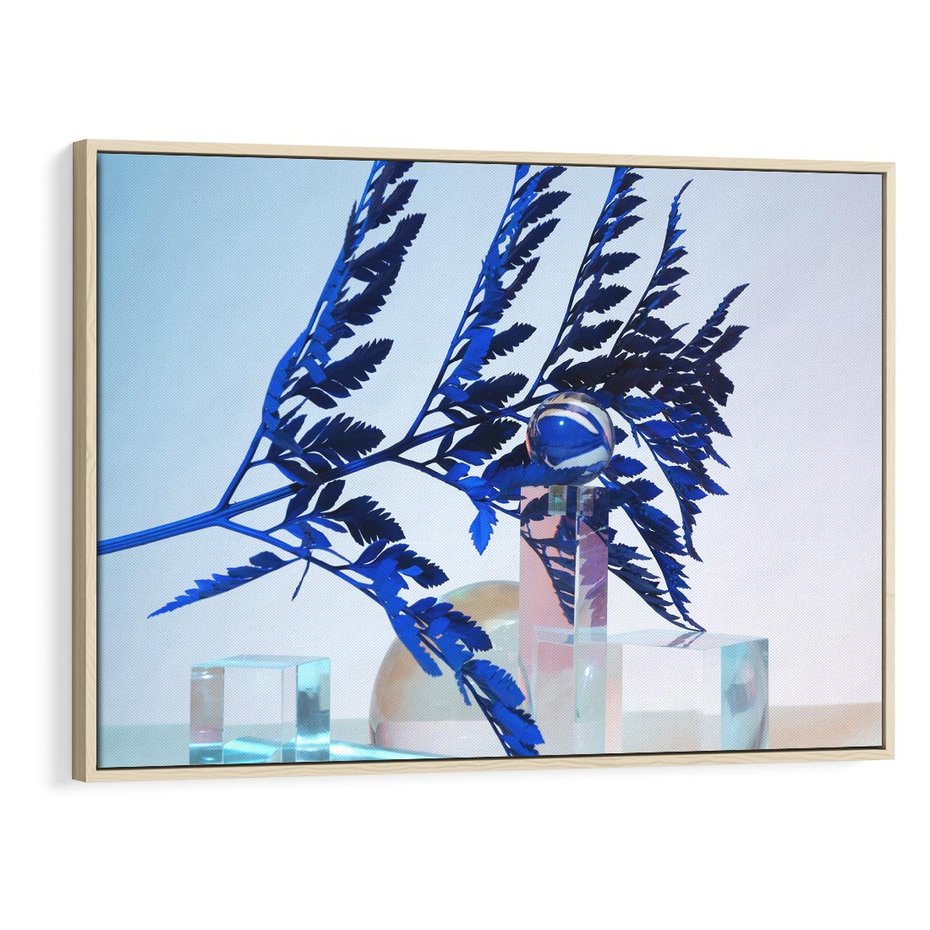 Obraz w ramie 70x50 - Intensywny Kolor Natury - liście, kobalt - rama drewno