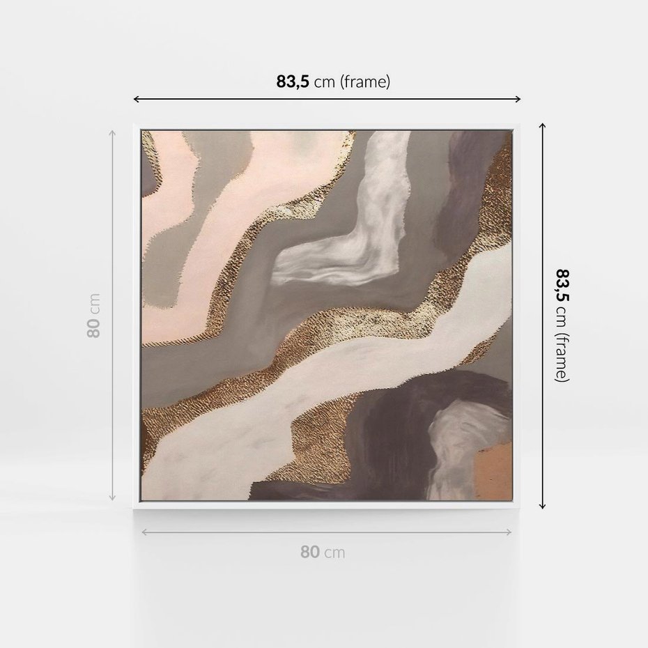 Obraz w ramie 80x80 - Płynne Fale - abstrakcja, neutralne kolory - rama biała