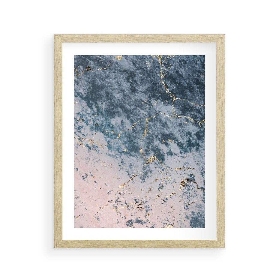 Plakat w ramie 40x50 - Elegancja i Wyrafinowanie - marmur, złoto - rama drewno