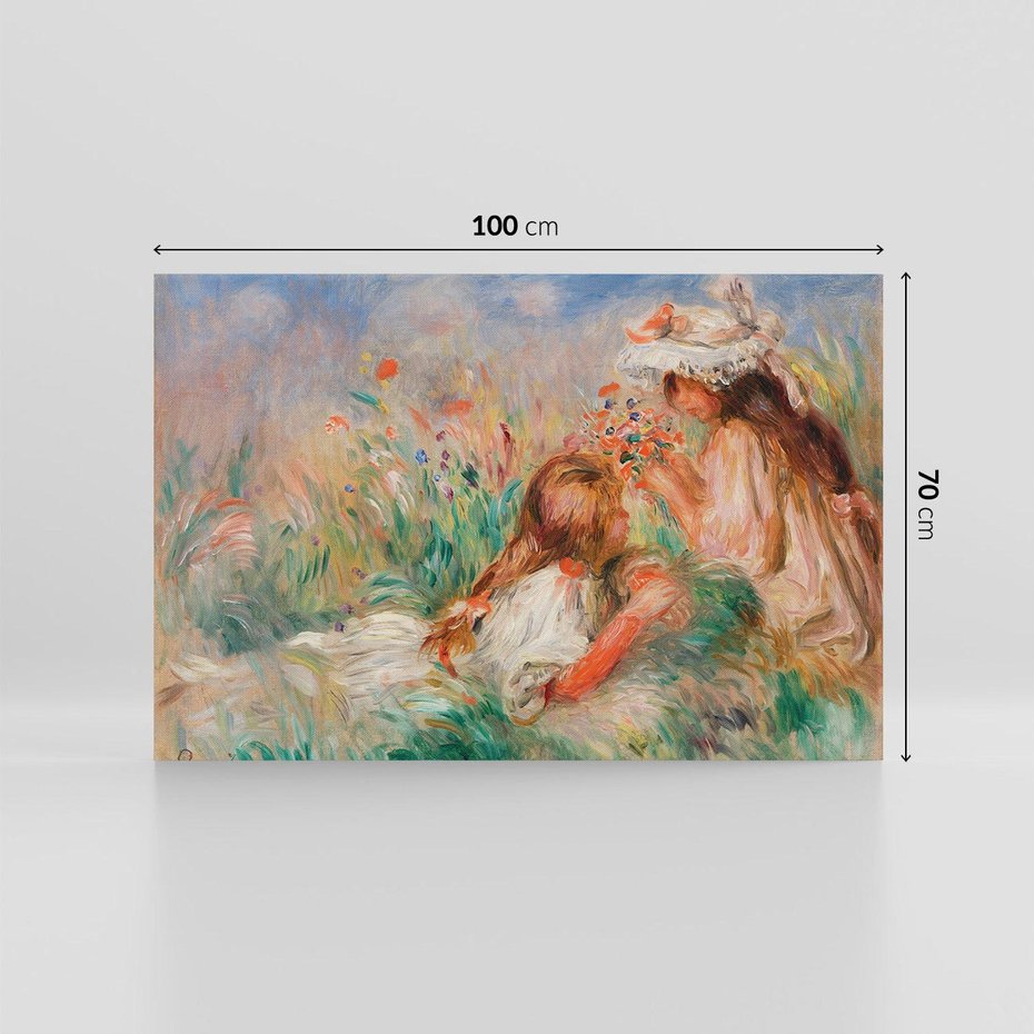 Obraz na płótnie 100x70 - Girls in the Grass Arranging a Bouquet, Pierre-Auguste Renoir - Reprodukcja - reprodukcja, obraz na płótnie