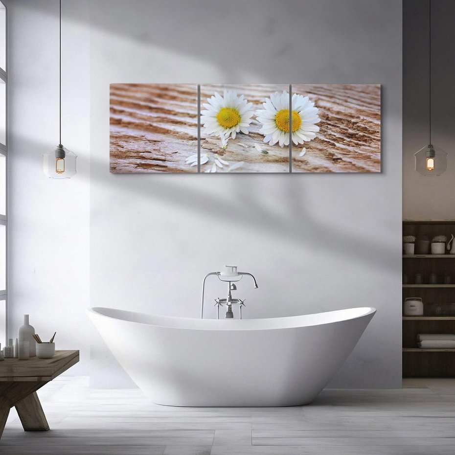 Obraz na płótnie 120x40 - Stokrotkowa Delikatność - stokrotka, kwiaty