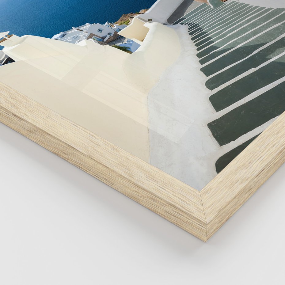 Zestaw obrazy w ramie 50x70 galeria - Santorini, białe, domki, morze - rama drewno