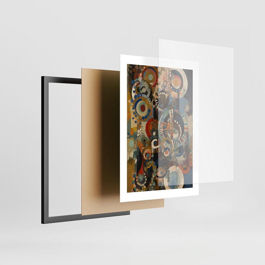 Plakat w ramie 30x40 - Podróżne Wizje Aberracji - abstrakcyjny obraz, mnogość kolorów - rama czarna