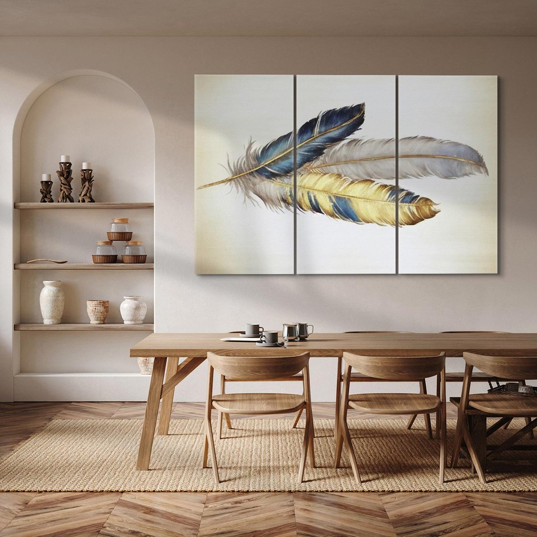 Obraz na płótnie 120x80 - Granatowo-Złote Pióra - sztuka, granatowe i złote pióra