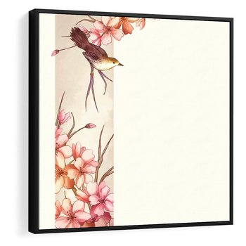 Obraz w ramie 50x50 - Rozkwitające Marzenia - japońska sztuka, ptak - rama czarna