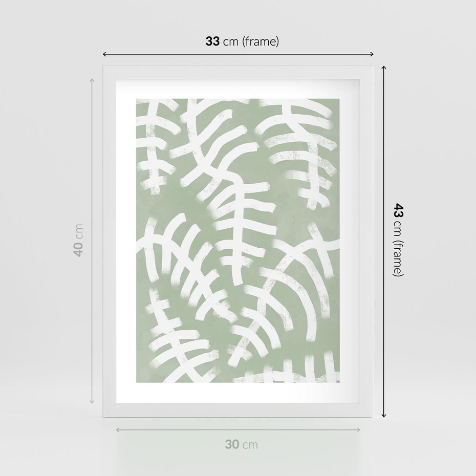 Plakat w ramie 30x40 - Oaza Zieleni - zielona abstrakcja, zgaszona zieleń - rama biała