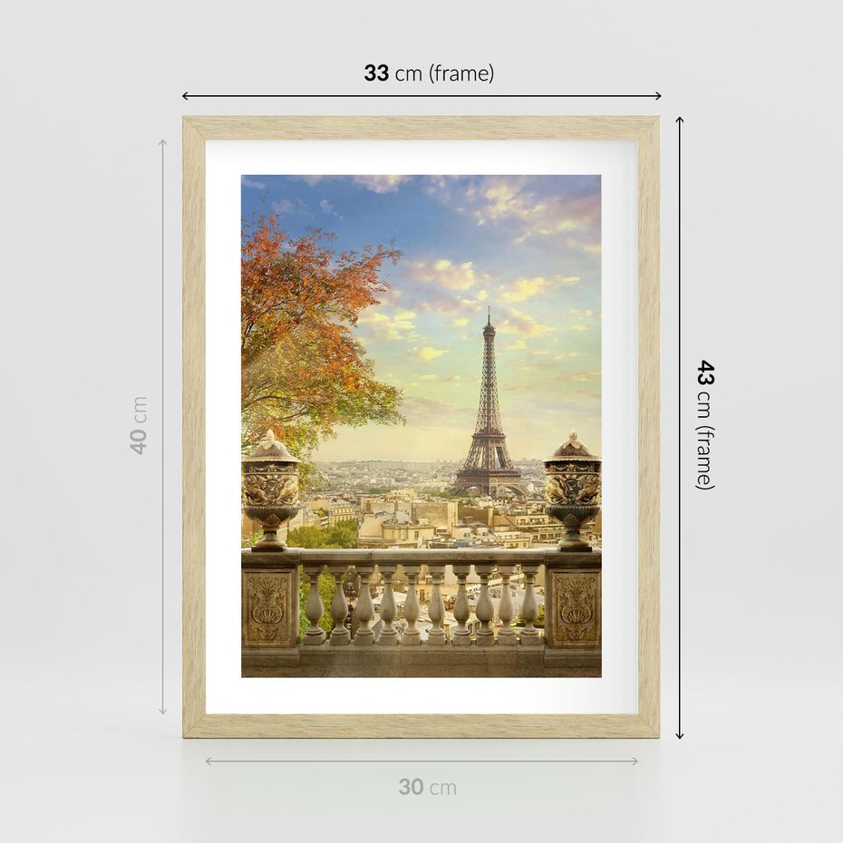 Plakat w ramie 30x40 - Paryż za Wieżą Eiffla - Paryż, Eiffla - rama drewno
