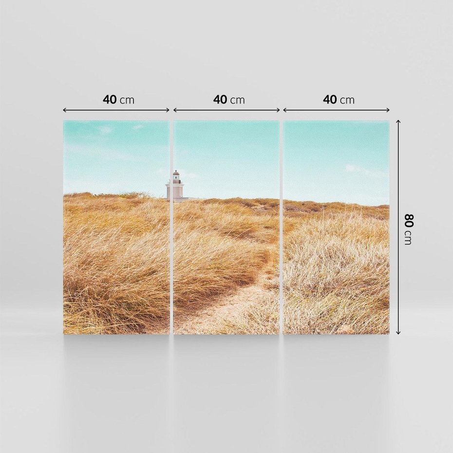 Obraz na płótnie 120x80 - Tajemnicza Ścieżka - latarnia morska w oddali, suche trawy