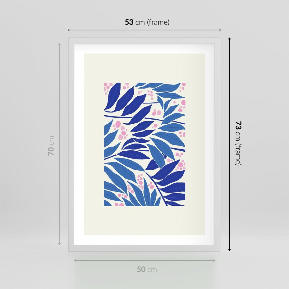 Plakat w ramie 50x70 - Kolorowy Wir - liściasta kompozycja, nowoczesny plakat - rama biała