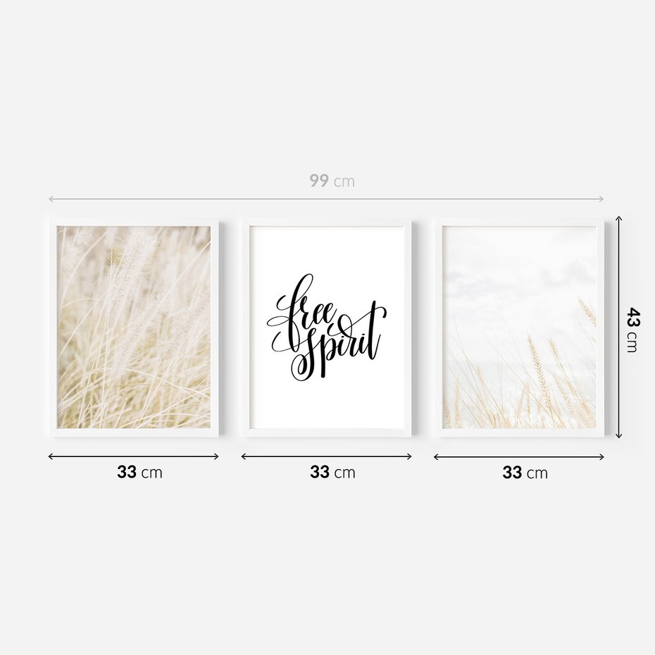 Zestaw obrazy w ramie 30x40 galeria - Wolność, minimalizm, typografia - rama biała