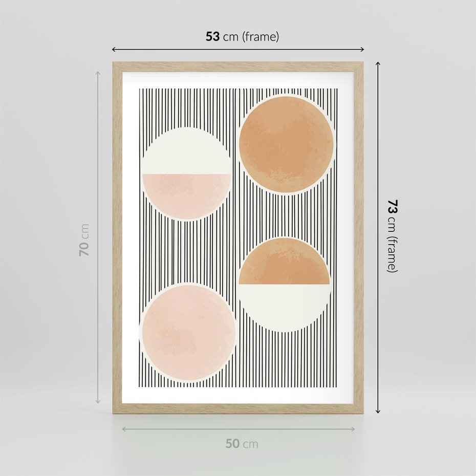 Plakat w ramie 50x70 - Przenikające Kształty - abstrkacyjna nowoczesna sztuka, koła okręgi - rama drewno